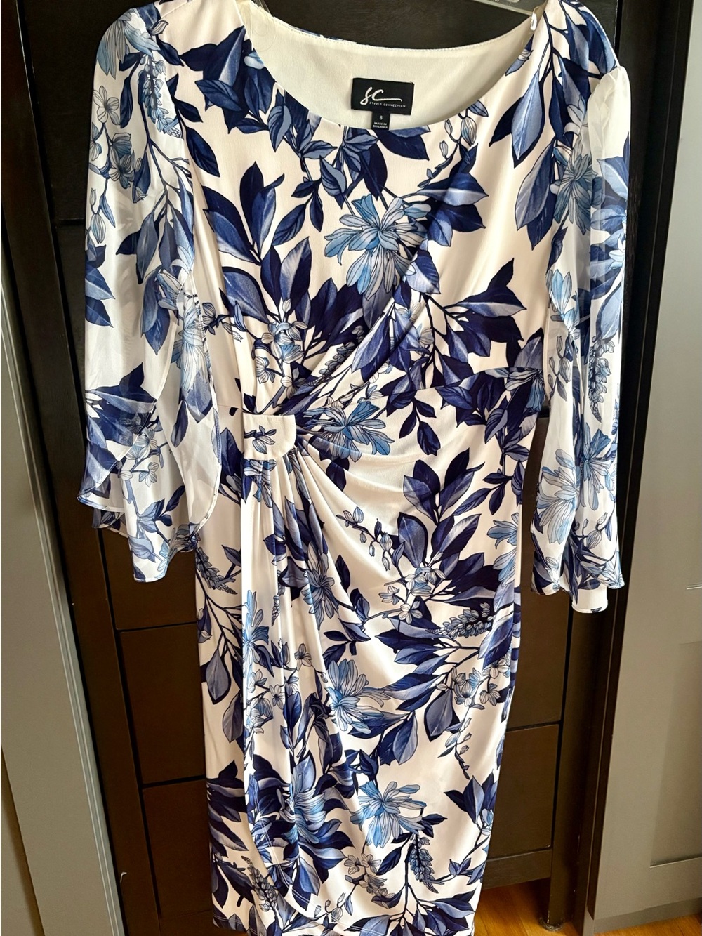 Blue Floral Wrap-Style Women's Dress